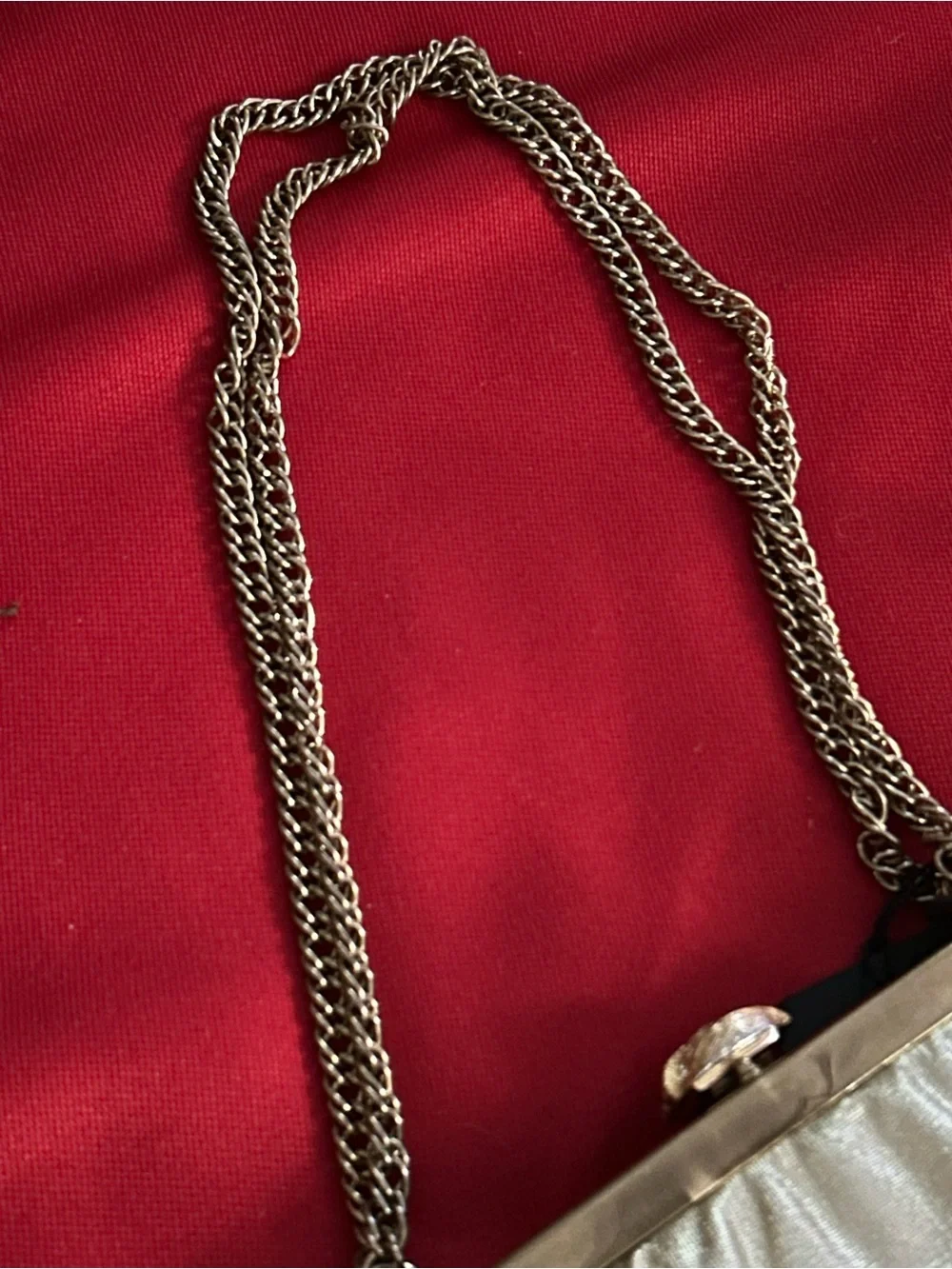 VTG HL Gold Clutch Purse W/Attached Coin Purse & Adj Chain Strap Clasp Closure